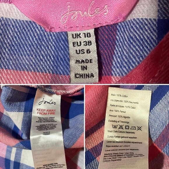 Joules Pink Blue Plaid Fiona Midi Dress Cotton Sleeveless Tie Waist 6 - Picture 10 of 11